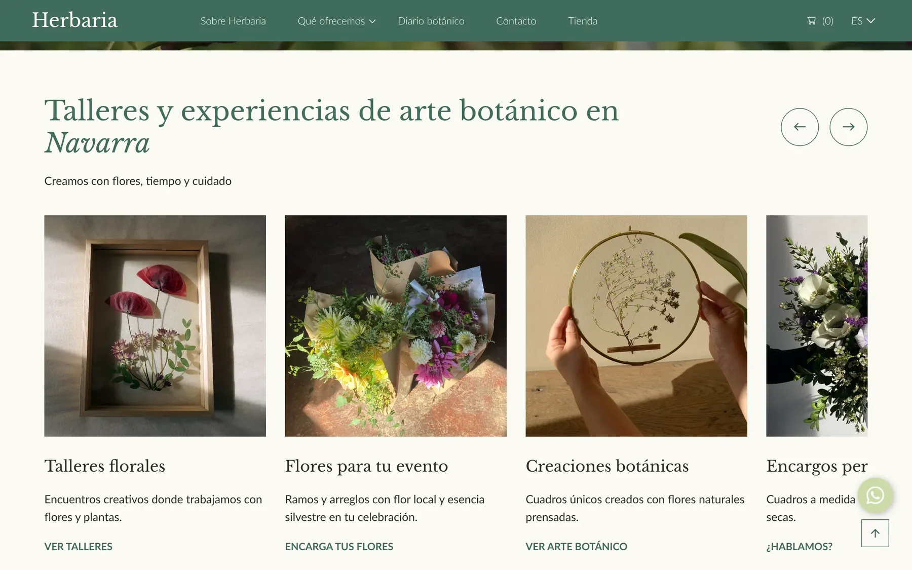 Talleres, flores para eventos, creaciones botánicas y encargos en la portada